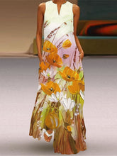 Vestido largo estampado con cuello en V y sin mangas